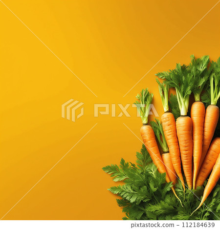 A photo of a bio carrots upper view, vegan diet, vegetarian healthy food 112184639