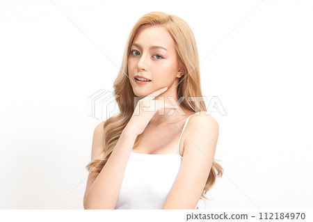 Beautiful young asian woman with clean fresh skin on white background, Face care, Facial treatment, Cosmetology, beauty and spa, Asian women portrait. 112184970