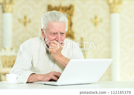 Portrait of thoughtful senior man with laptop 112185379