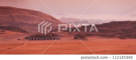 Wadi Rum Desert, Jordan mountains dawn banner Wadi Rum Desert, Jordan mountains dawn banner 112185990