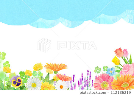 七彩花田背景資料水彩插圖 112186219