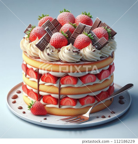 Whole cake with strawberries on top 112186229