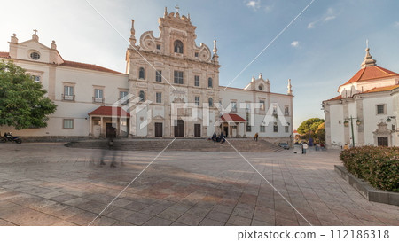 Panorama showing Sa da Bandeira Square with a view of the Santarem See Cathedral timelapse. Portugal Panorama showing Sa da Bandeira Square with a view of the Santarem See Cathedral timelapse. Portugal 112186318