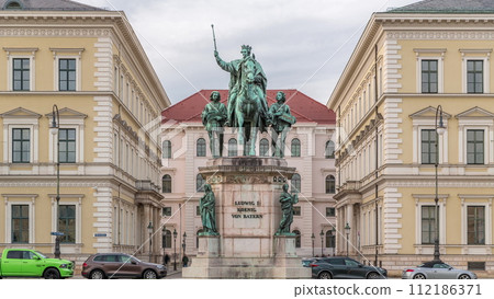 Monument Reiterdenkmal of King Ludwig I of Bavaria timelapse, located at the Odeosplatz in Munich, Germany. Monument Reiterdenkmal of King Ludwig I of Bavaria timelapse, located at the Odeosplatz in Munich, Germany. 112186371