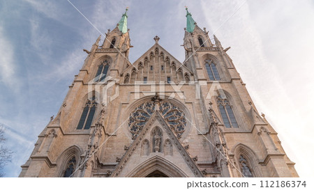 St. Paul's Church or Paulskirche timelapse. Looking up perspective. Munich, Bavaria, Germany. 112186374