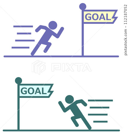 Illustration of a person desperately running at full speed towards a goal or goal Illustration of a person desperately running at full speed towards a goal or goal 112187052