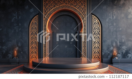 AI-generated content. Intricate Arabic Arch Design in a Serene Space 112187117