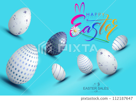Purple oblique illustration, set of beautiful Easter eggs 112187647