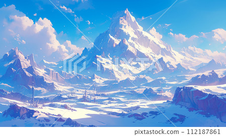 [AI generated image/AI illustration] Majestic snowy mountain 112187861