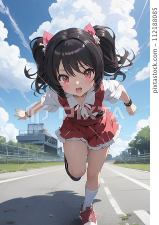 雙馬尾女孩全速奔跑插畫 112188085