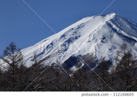 Mt. Fuji in winter seen from Fujiyoshida Mt. Fuji in winter seen from Fujiyoshida 112188605