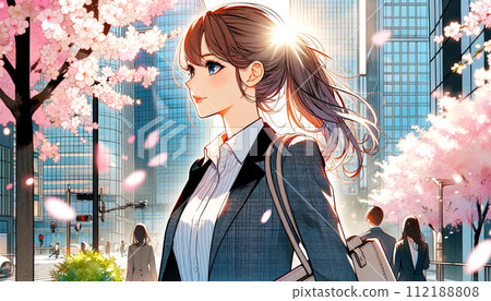 都市嚮往_新畢業生女員工充滿希望的新起點_插畫 112188808