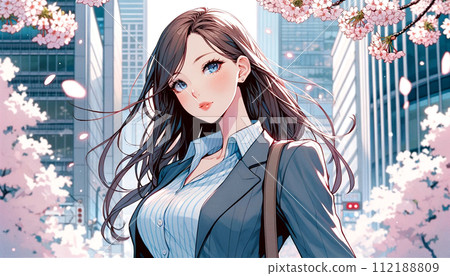 都市嚮往_新畢業生女員工充滿希望的新起點_插畫 112188809