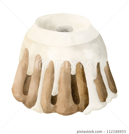 Cake with white glaze. Watercolor illustration isolated on white background for Christmas holiday design or Easter design 112188933