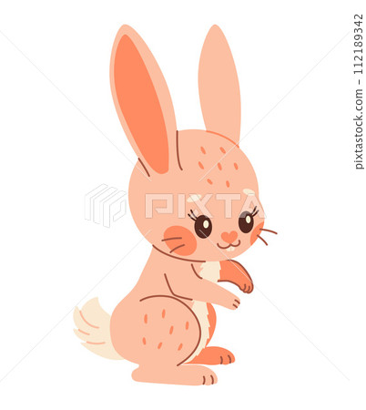 Cute rabbit. Cartoon easter Bunny. Kawaii bunny sitting, trendy flat style illustration 112189342