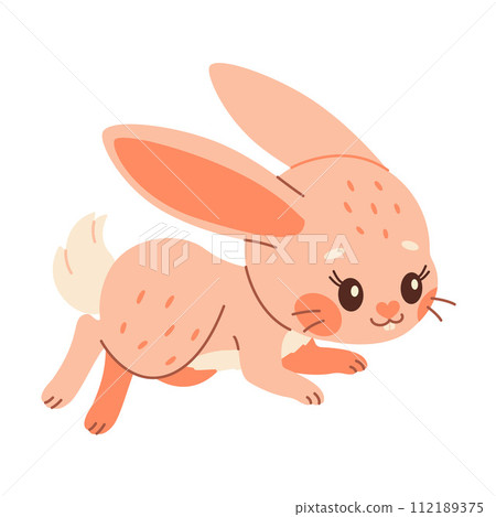 Cute rabbit. Cartoon easter Bunny. Kawaii bunny jumping, trendy flat style illustration Cute rabbit. Cartoon easter Bunny. Kawaii bunny jumping, trendy flat style illustration 112189375