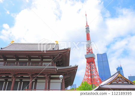 Scenery of Tokyo Tower and Zojoji Temple, Minato Ward, Tokyo 112189395
