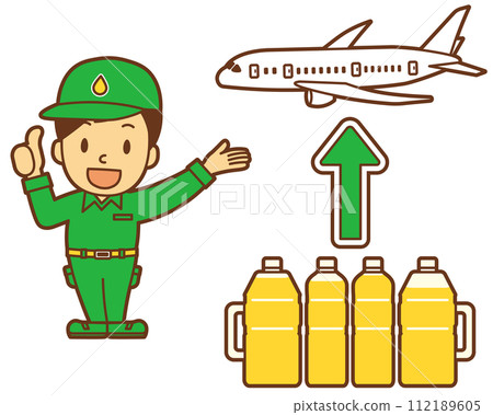 Image of using waste oil as SAF (sustainable aviation fuel) and a male character wearing work clothes (2) Image of using waste oil as SAF (sustainable aviation fuel) and a male character wearing work clothes (2) 112189605