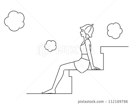 Line drawing of a woman entering a sauna 112189786