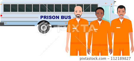 Group of Standing Prisoner Person in Traditional in Prison Clothes Character Icon in Flat Style. Vector Illustration. 112189827