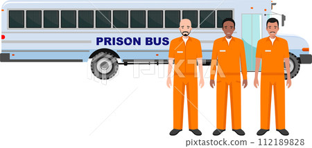 Group of Standing Prisoner Person in Traditional in Prison Clothes Character Icon in Flat Style. Vector Illustration. 112189828