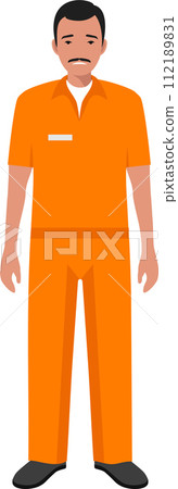 Standing Hispanic Prisoner Person in Traditional in Prison Clothes Character Icon in Flat Style. Vector Illustration. Standing Hispanic Prisoner Person in Traditional in Prison Clothes Character Icon in Flat Style. Vector Illustration. 112189831