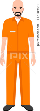 Standing Prisoner Person in Traditional in Prison Clothes Character Icon in Flat Style. Vector Illustration. 112189832