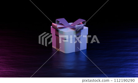 Greeting card with gift box, neon lighting, 3d render Greeting card with gift box, neon lighting, 3d render 112190290