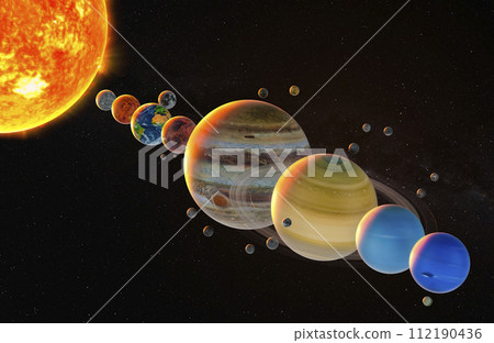 Planets of the solar system, view in space. 3D rendering Planets of the solar system, view in space. 3D rendering 112190436