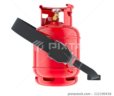 Propane gas cylinder with safety belt, 3D rendering Propane gas cylinder with safety belt, 3D rendering 112190438