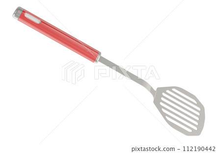 Stainless steel slotted turner. 3D rendering Stainless steel slotted turner. 3D rendering 112190442