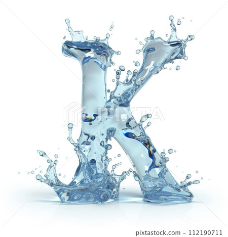 Dynamic splash of water forming the shape of the letter K 112190711