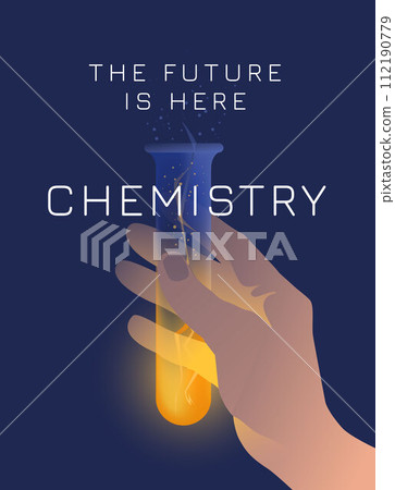 Laboratory tube in human hand. Chemistry or biology science, research and education. Poster. Vector illustration Laboratory tube in human hand. Chemistry or biology science, research and education. Poster. Vector illustration 112190779