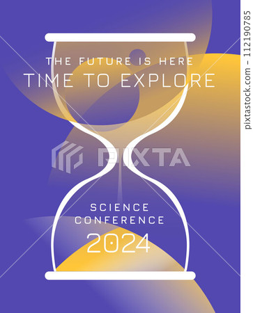 Multicolored spheres around the hourglass. Scientific conference poster. Background. Gradient vector illustration 112190785