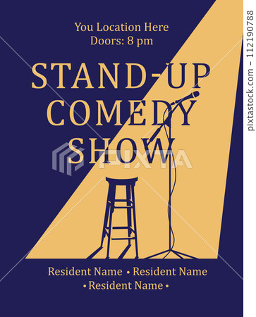 Poster design for a stand-up comedy show. Flyer and advertisement. Vector flat illustration 112190788