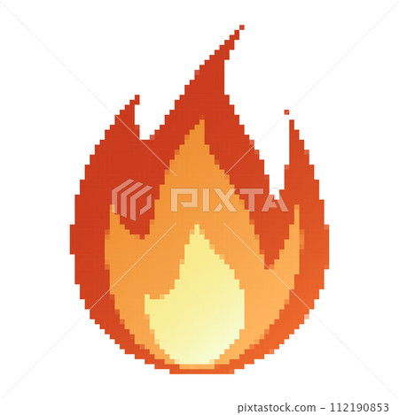 Pixel Fire flames, bright fireball, heat wildfire and red hot bonfire, red fiery flames. Pixel Fire flames, bright fireball, heat wildfire and red hot bonfire, red fiery flames. 112190853