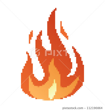 Pixel Fire flames, bright fireball, heat wildfire and red hot bonfire, red fiery flames. Pixel Fire flames, bright fireball, heat wildfire and red hot bonfire, red fiery flames. 112190864