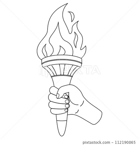 Hand holding a torch. Sport symbol. Black and white flat vector illustration design. 112190865