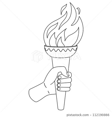 Hand holding a torch. Sport symbol. Black and white flat vector illustration design. Hand holding a torch. Sport symbol. Black and white flat vector illustration design. 112190866