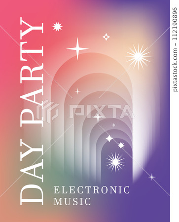 Futuristic colorful abstract club poster. Electronic music entertainment. Minimal postcard design. Gradient vector illustration. 112190896