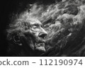 Whispers of Time: An Elderly Gentleman Surrounded by Ethereal Smoke in a Monochrome Portrait 112190974