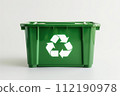 Green recycling bin with universal symbol 112190978