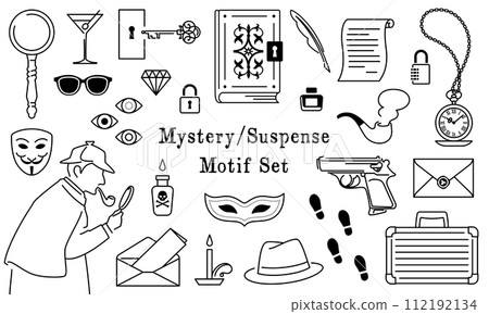 Mystery, suspense, mystery, mystery solving, spy motif set 112192134