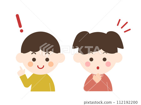 Illustration of a boy pointing and a girl noticing 112192200