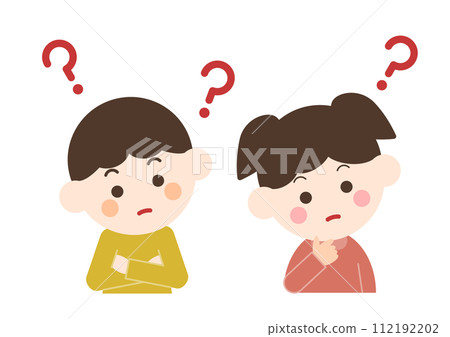 Illustration of a boy and girl wondering 112192202