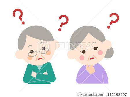 Illustration of a senior couple wondering 112192207