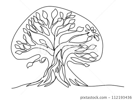 Tree one line drawing vector illustration. Tree one line drawing vector illustration. 112193436