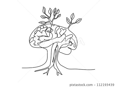 Brain with sprout one line drawing vector illustration. 112193439