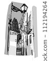 Traditional street in Alfama - vector illustration 112194264