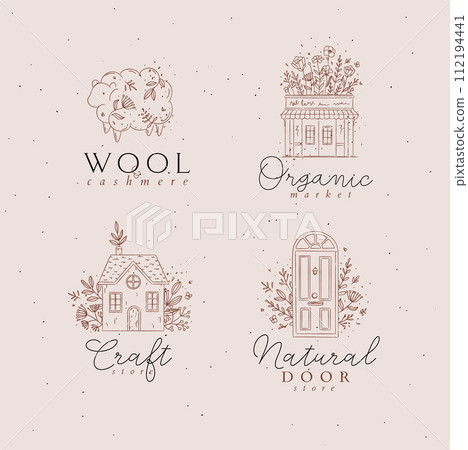 Hand drawn floral labels beige Hand drawn floral labels beige 112194441